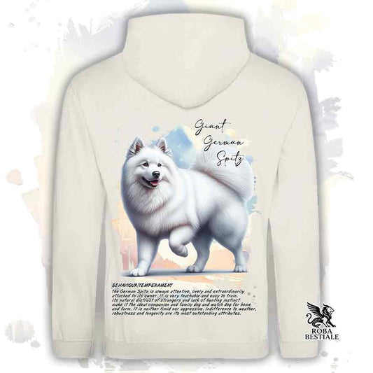 Felpa con cappuccio Spitz Tedesco Grande bianco, colore beige con grafica Behavior