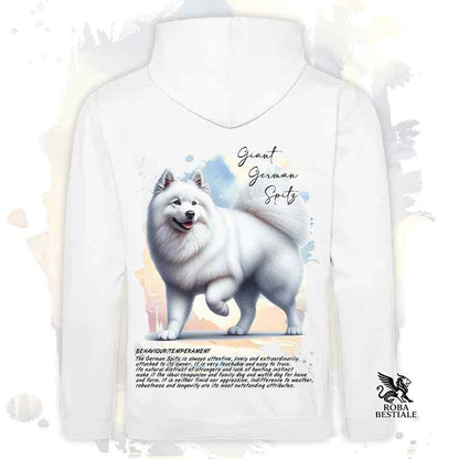 Felpa con cappuccio Spitz Tedesco Grande bianco, colore bianco con grafica Behavior