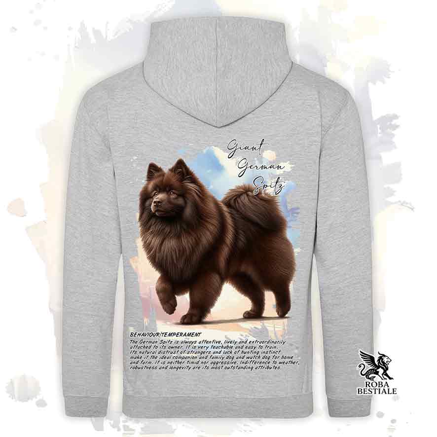Felpa con cappuccio Spitz Tedesco Grande marrone, colore grigio con grafica Behavior