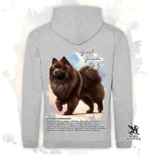 Felpa con cappuccio Spitz Tedesco Grande marrone, colore grigio con grafica Behavior