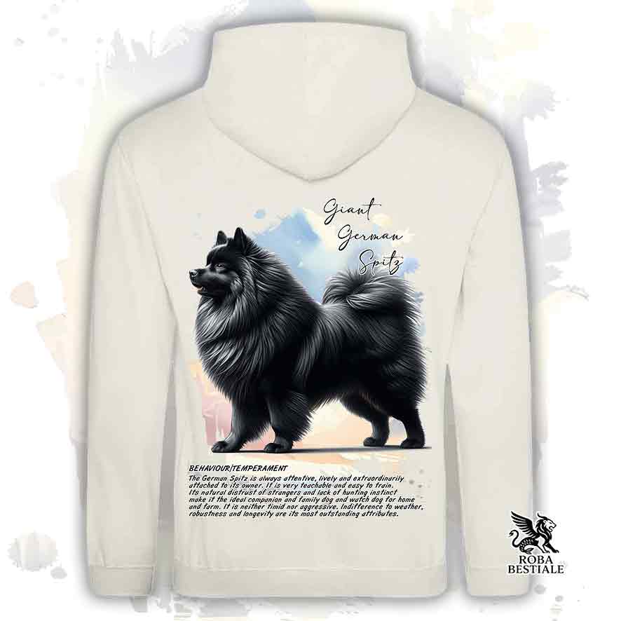 Felpa con cappuccio Spitz Tedesco Grande nero, colore beige con grafica Behavior
