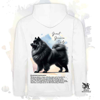 Felpa con cappuccio Spitz Tedesco Grande nero, colore bianco con grafica Behavior