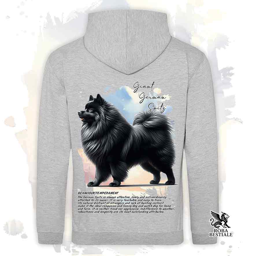 Felpa con cappuccio Spitz Tedesco Grande nero, colore grigio con grafica Behavior
