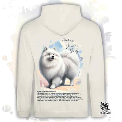 Felpa con cappuccio Spitz Tedesco Medio bianco, colore beige con grafica Behavior