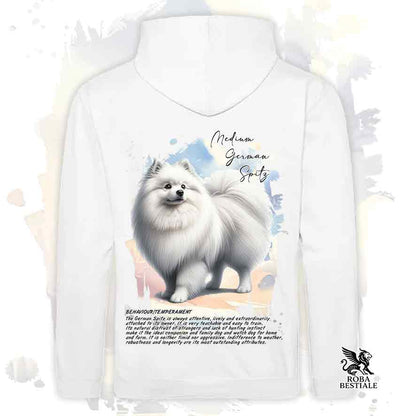 Felpa con cappuccio Spitz Tedesco Medio bianco, colore bianco con grafica Behavior