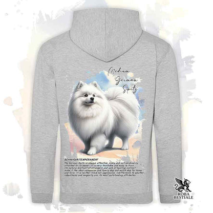 Felpa con cappuccio Spitz Tedesco Medio bianco, colore grigio con grafica Behavior