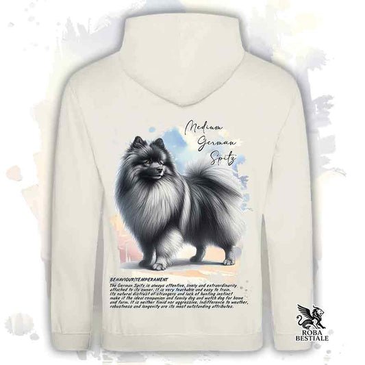 Felpa con cappuccio Spitz Tedesco Medio grigio sfumato, colore beige con grafica Behavior