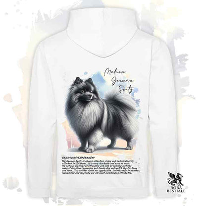 Felpa con cappuccio Spitz Tedesco Medio grigio sfumato, colore bianco con grafica Behavior
