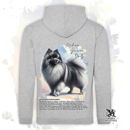 Felpa con cappuccio Spitz Tedesco Medio grigio sfumato, colore grigio con grafica Behavior