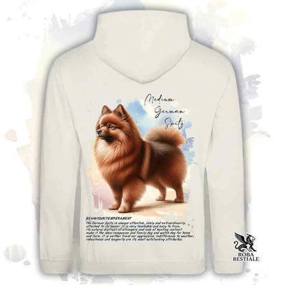 Felpa con cappuccio Spitz Tedesco Medio marrone, colore beige con grafica Behavior