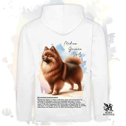 Felpa con cappuccio Spitz Tedesco Medio marrone, colore bianco con grafica Behavior