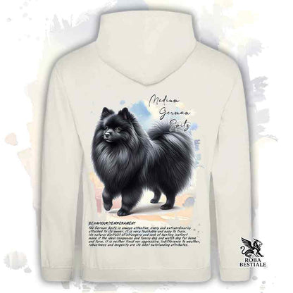 Felpa con cappuccio Spitz Tedesco Medio nero, colore beige con grafica Behavior