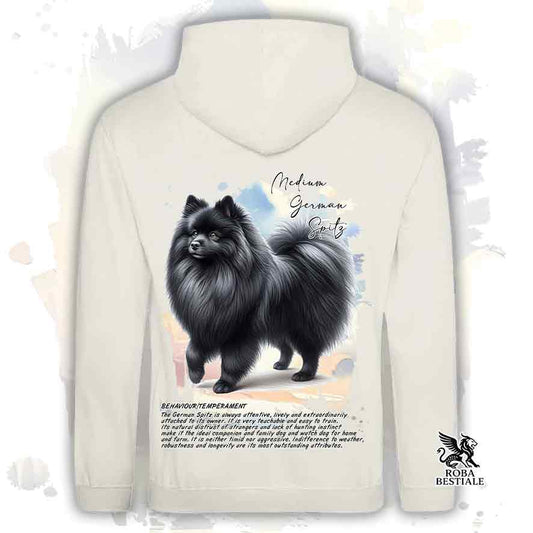 Felpa con cappuccio Spitz Tedesco Medio nero, colore beige con grafica Behavior
