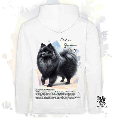 Felpa con cappuccio Spitz Tedesco Medio nero, colore bianco con grafica Behavior