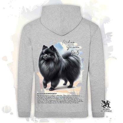 Felpa con cappuccio Spitz Tedesco Medio nero, colore grigio con grafica Behavior