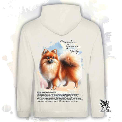 Felpa con cappuccio Spitz Tedesco Piccolo arancio, colore beige con grafica Behavior