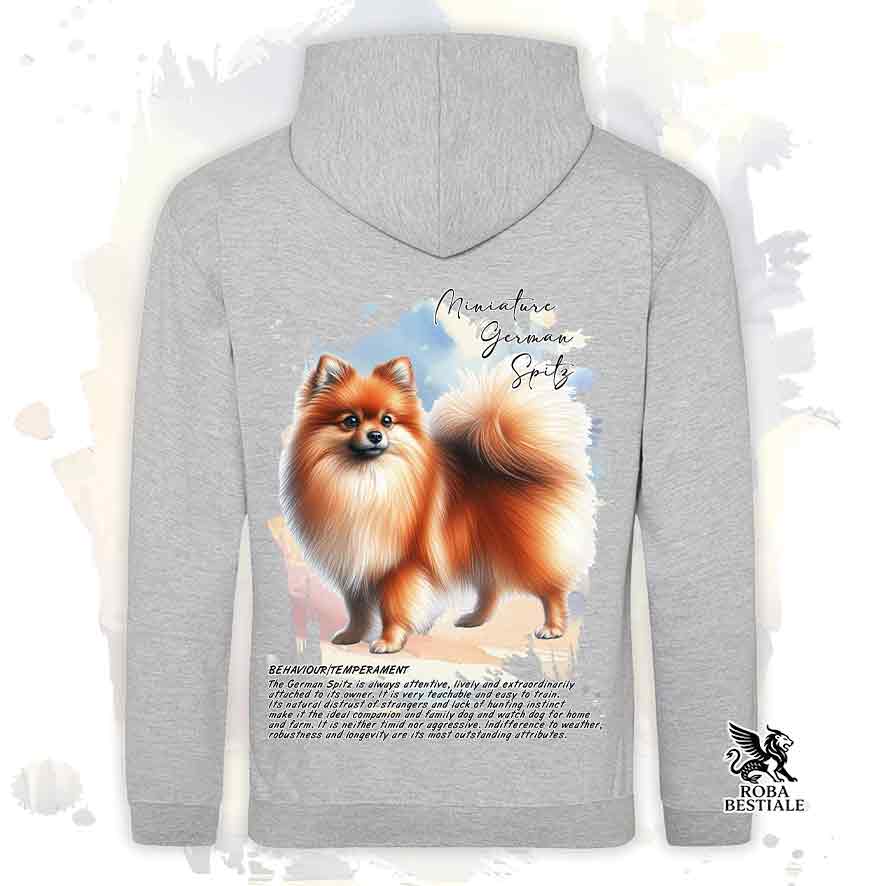 Felpa con cappuccio Spitz Tedesco Piccolo arancio, colore grigio con grafica Behavior