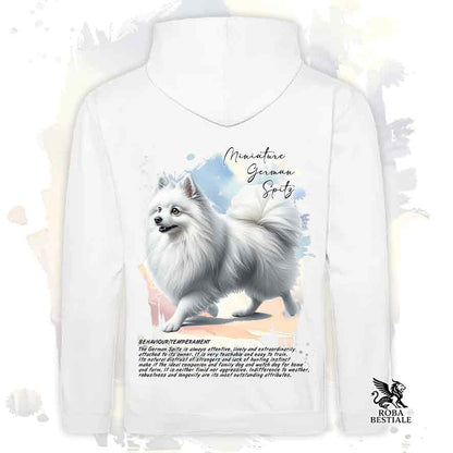 Felpa con cappuccio Spitz Tedesco Piccolo bianco, colore bianco con grafica Behavior