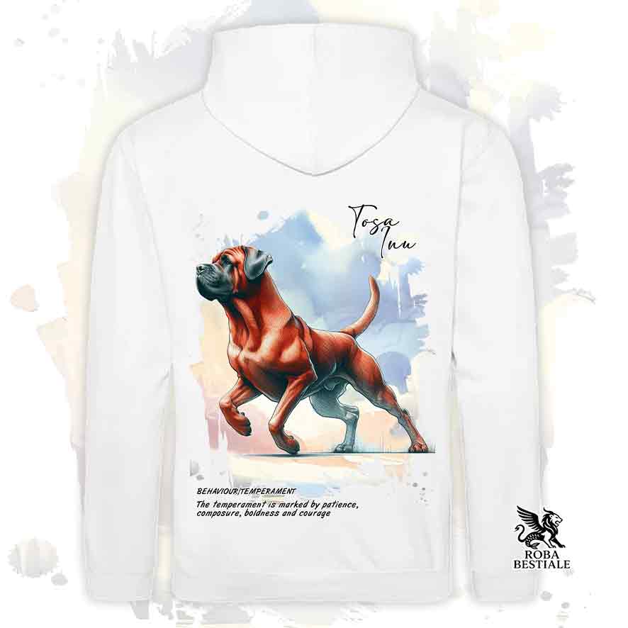 Felpa con cappuccio Tosa Inu rosso colore bianco con grafica Behavior