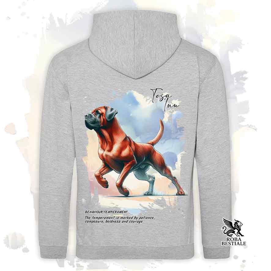 Felpa con cappuccio Tosa Inu rosso colore grigio con grafica Behavior