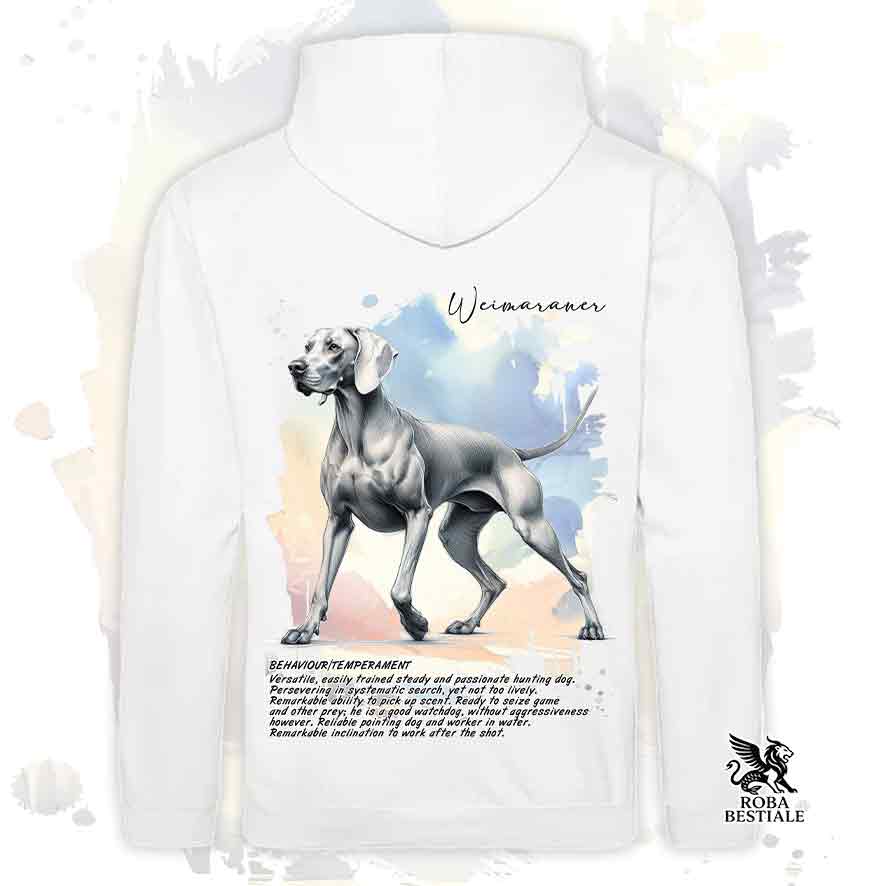 Felpa con cappuccio Weimaraner grigio argento colore bianco con grafica Behavior