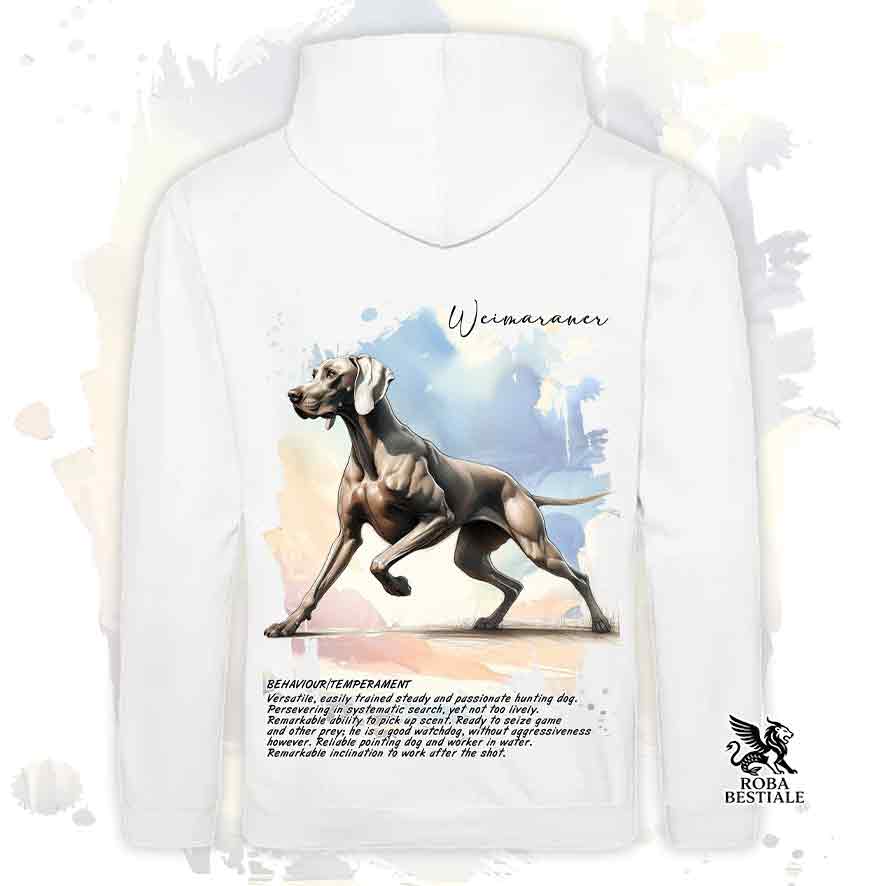 Felpa con cappuccio Weimaraner grigio capriolo colore bianco con grafica Behavior