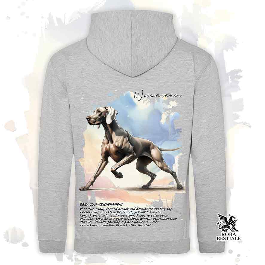 Felpa con cappuccio Weimaraner grigio capriolo colore grigio con grafica Behavior