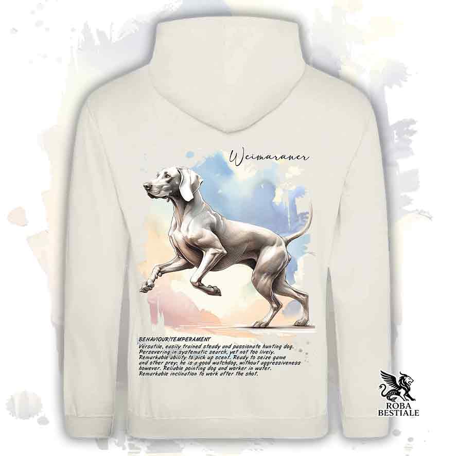 Felpa con cappuccio Weimaraner grigio topo color beige con grafica Behavior