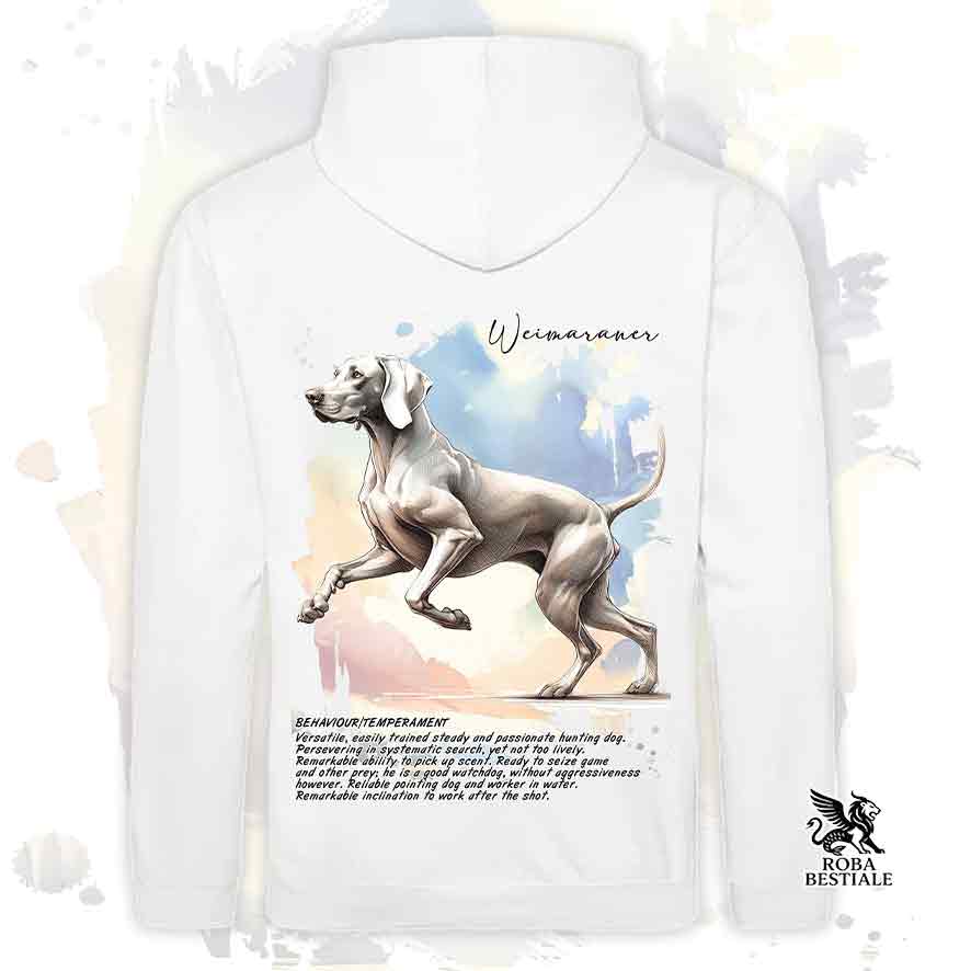 Felpa con cappuccio Weimaraner grigio topo colore bianco con grafica Behavior