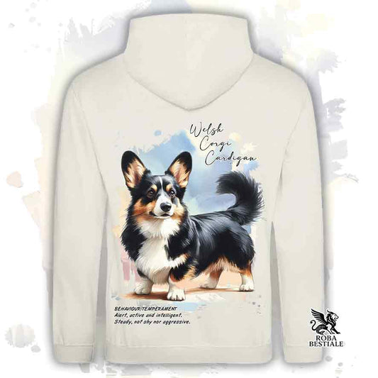 Felpa con cappuccio Welsh Corgi Cardigan colore beige con grafica Behavior