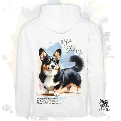 Felpa con cappuccio Welsh Corgi Cardigan colore bianca con grafica Behavior
