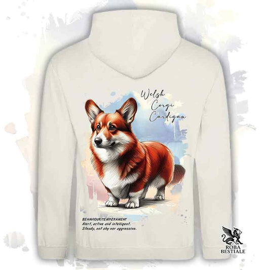 Felpa con cappuccio Welsh Corgi Cardigan color beige con grafica Behavior