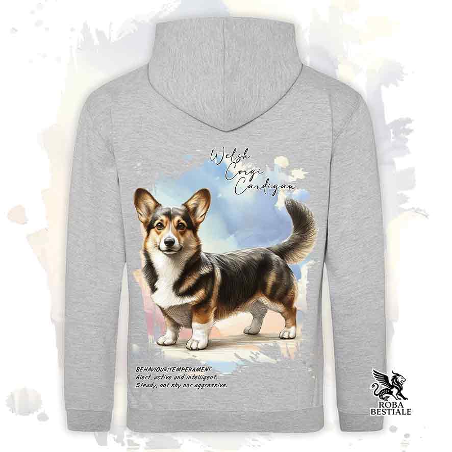 Felpa con cappuccio Welsh Corgi Cardigan colore grigio con grafica Behavior