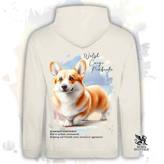 Felpa con cappuccio Welsh Corgi Pembroke fulvo, in colore beige con grafica Behavior