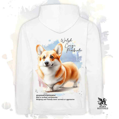 Felpa con cappuccio Welsh Corgi Pembroke fulvo, in colore bianco con grafica Behavior