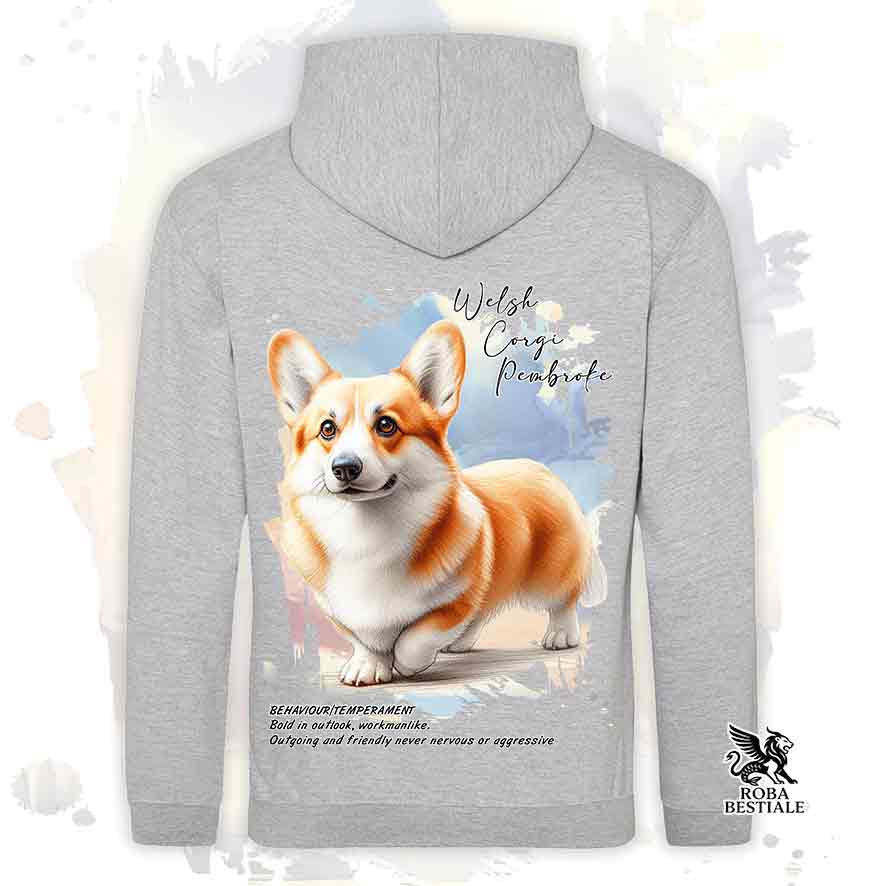 Felpa con cappuccio Welsh Corgi Pembroke fulvo, in colore grigio  con grafica Behavior