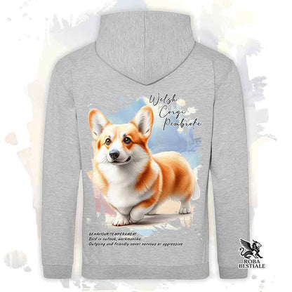 Felpa con cappuccio Welsh Corgi Pembroke fulvo, in colore grigio  con grafica Behavior