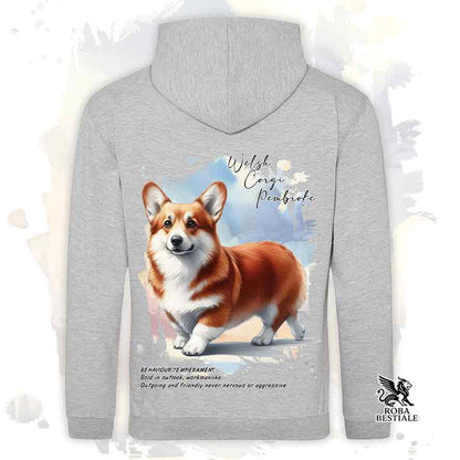 Felpa con cappuccio Welsh Corgi Pembroke colore grigia con grafica Behavior