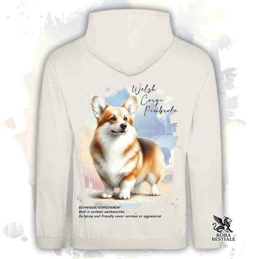 Felpa con cappuccio Welsh Corgi Pembroke zibellino, colore beige con grafica Behavior