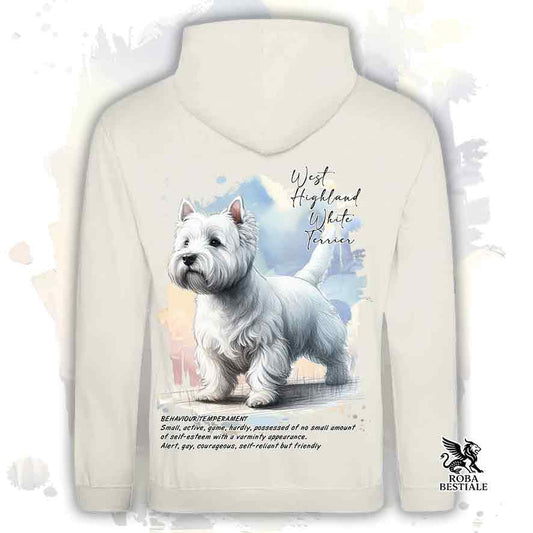 Felpa con cappuccio West Highland White Terrier color beige con grafica Behavior