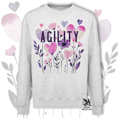 Felpa girocollo grigia stampata con una grafica dedicata all'Agility, collezione Candy