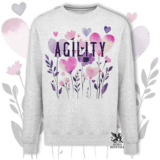 Felpa girocollo grigia stampata con una grafica dedicata all'Agility, collezione Candy