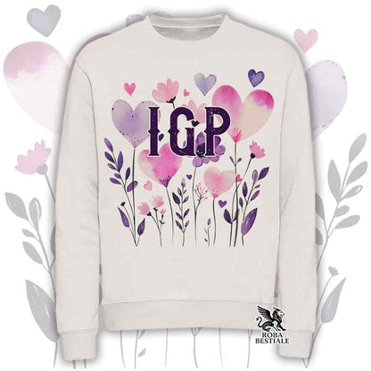 Felpa girocollo beige stampata con una grafica dedicata all'Agility, collezione Candy
