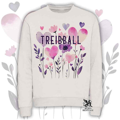 Felpa girocollo beige stampata con una grafica dedicata al Treibball, collezione Candy
