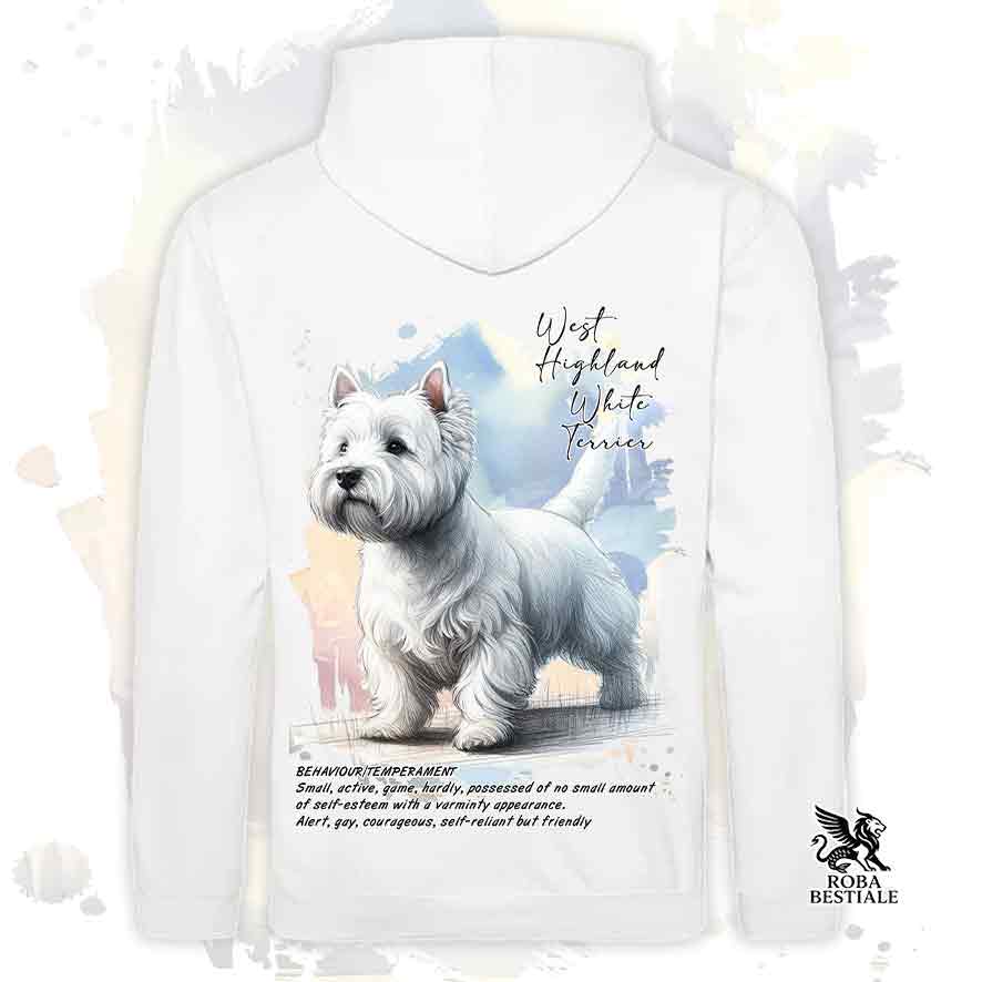 Felpa con cappuccio West Highland White Terrier colore bianco con grafica Behavior