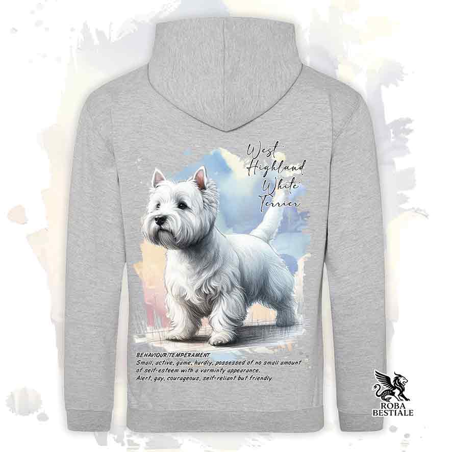 Felpa con cappuccio West Highland White Terrier colore grigio con grafica Behavior