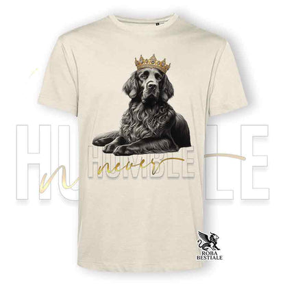 T-shirt stampata con un Flat Coated Retriever, colore beige con grafica Never Humble