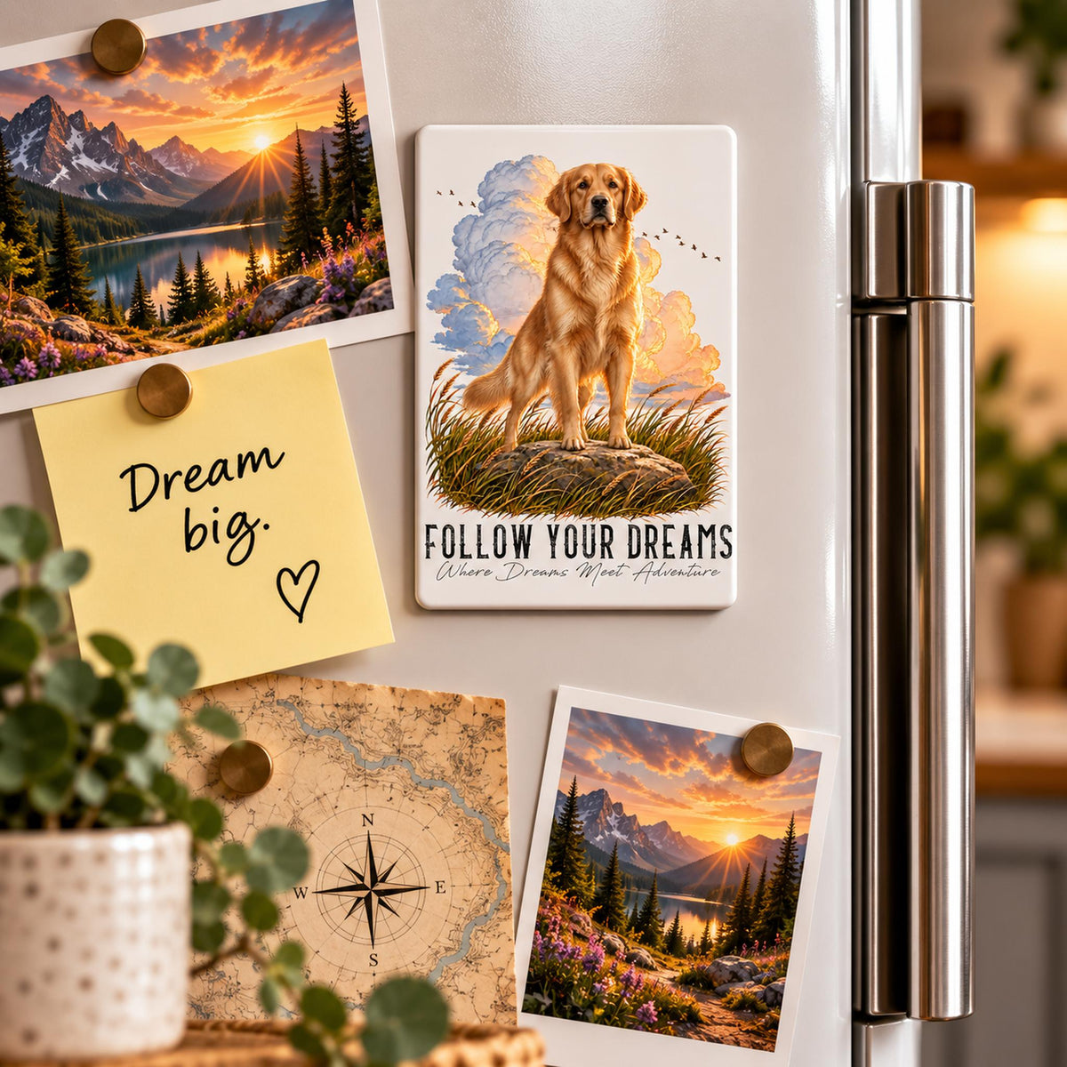 Magnet QUOTES "DREAM" - GOLDEN RETRIEVER - en MDF, 7x5 cm
