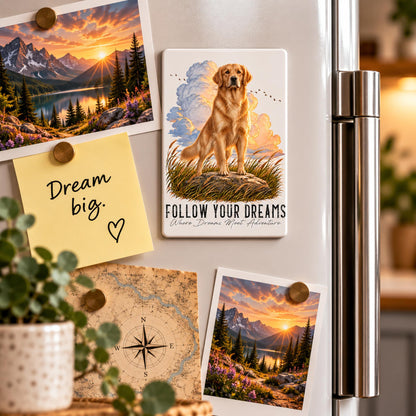 Magnet QUOTES "DREAM" - GOLDEN RETRIEVER - en MDF, 7x5 cm
