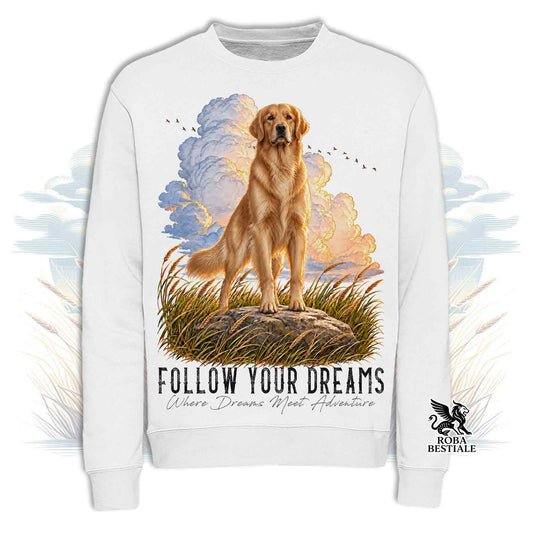 Sweatshirt d'hiver CITATIONS "RÊVE" - GOLDEN RETRIEVER - Col rond, Unisexe - Blanc cassé, Blanc ou Gris - du XS au 3XL